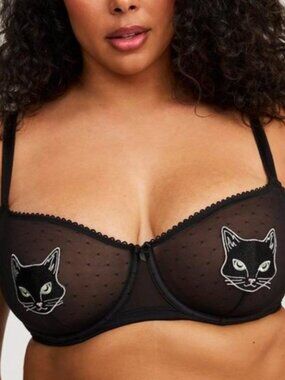 Torrid Cat Applique Balconette Bra, size 48DD, NWT
